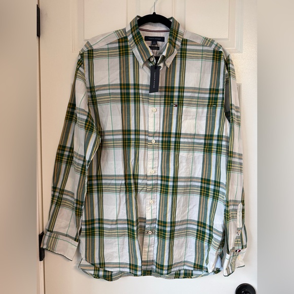 Tommy Hilfiger Other - NWT Men’s L Tommy Hilfiger Fall Basics Button‎ Up Dress Shirt Green Plaid Long